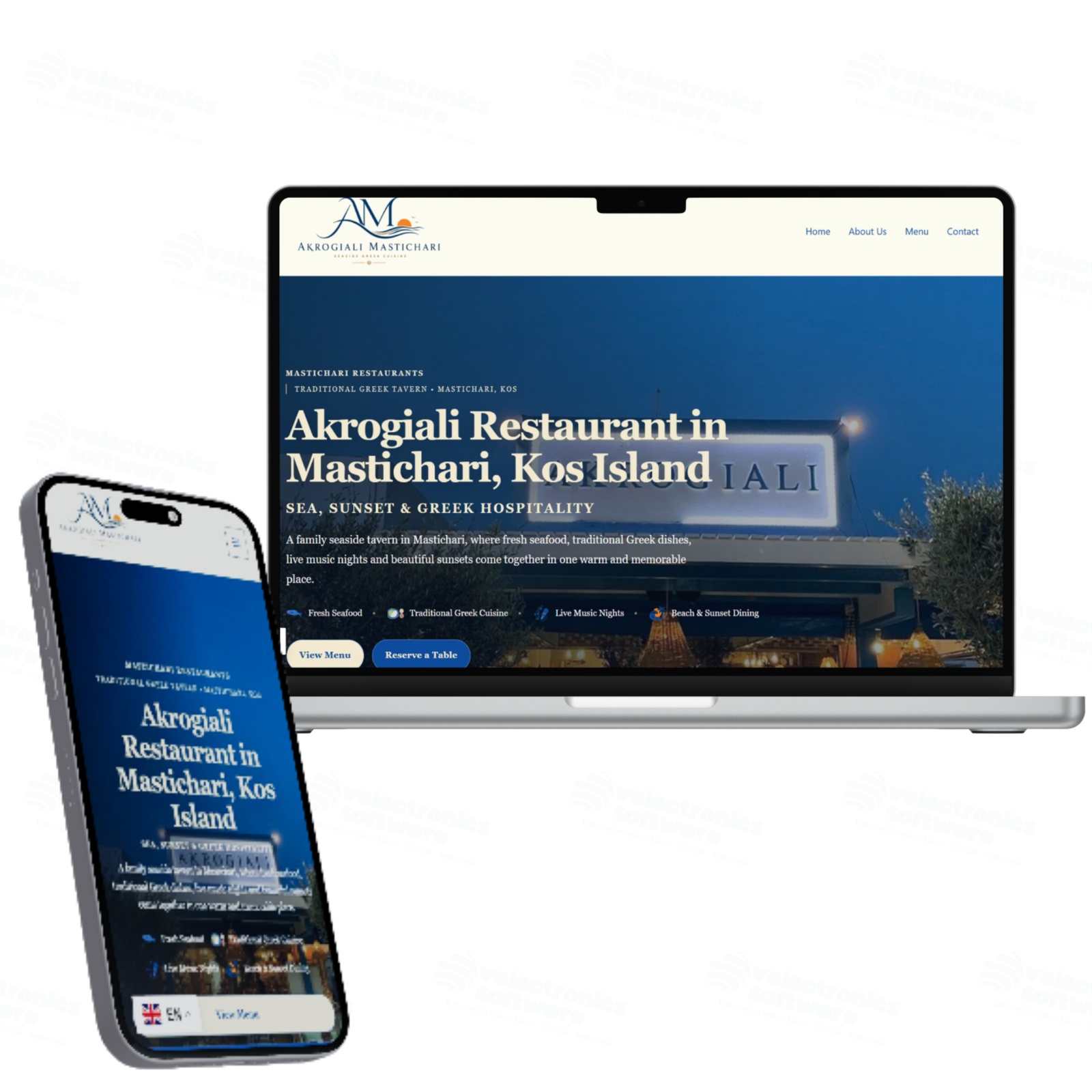 Παρουσίαση της ιστοσελίδας Akrogiali Restaurant Mastichari Kos σε case study της Velectronics Software