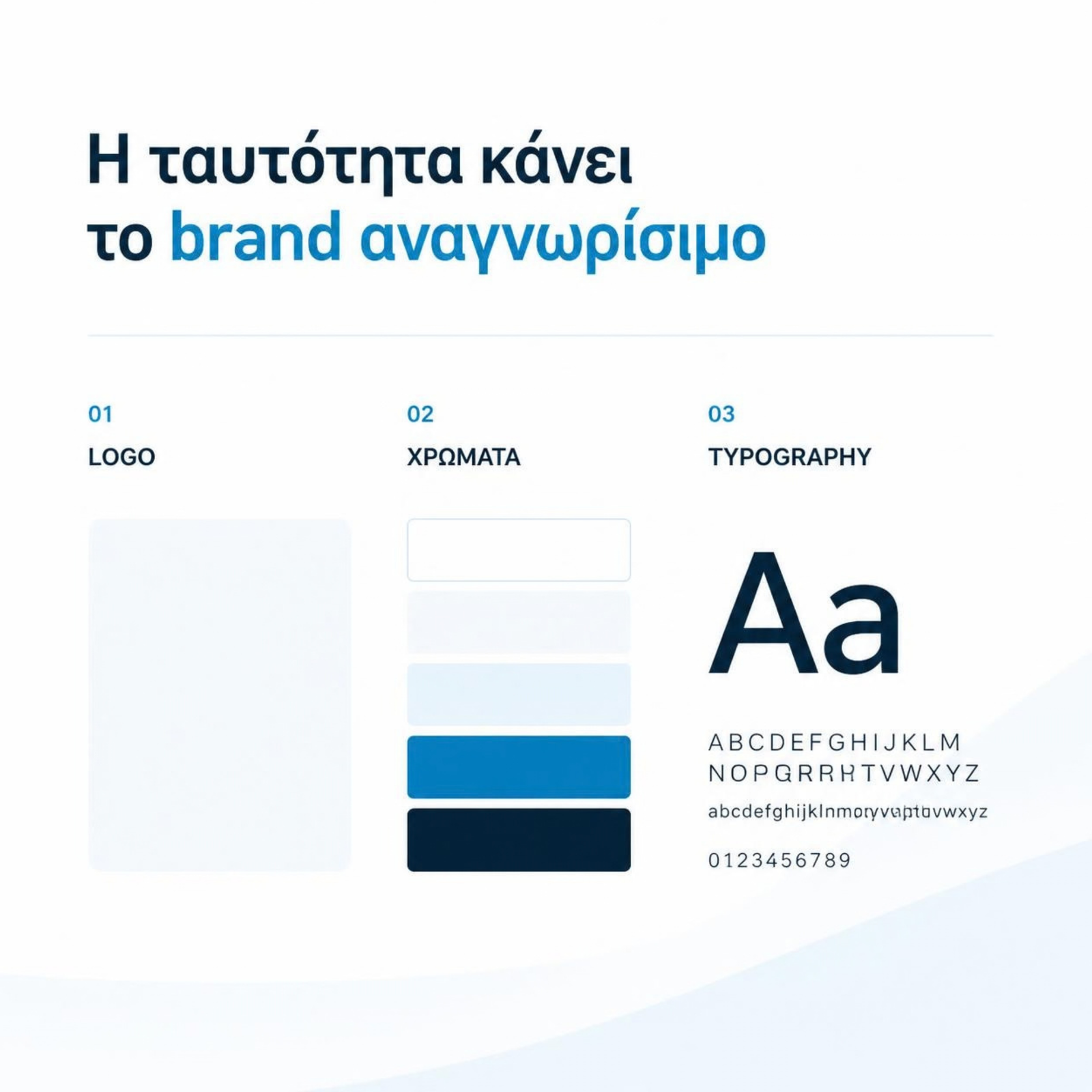 Brand Identity με logo, χρώματα και typography