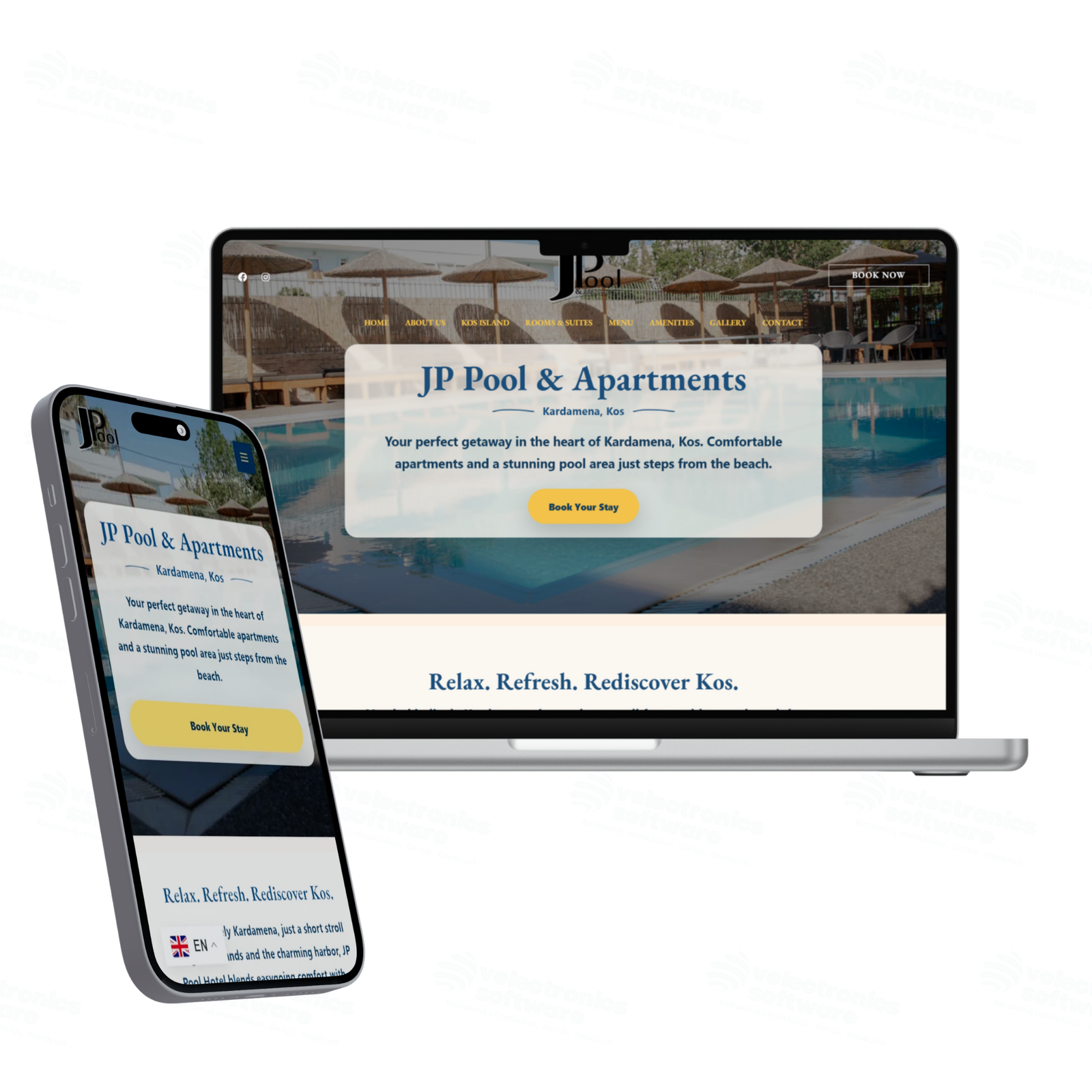Παρουσίαση της ιστοσελίδας JP Pool & Apartments Kardamena σε case study της Velectronics Software