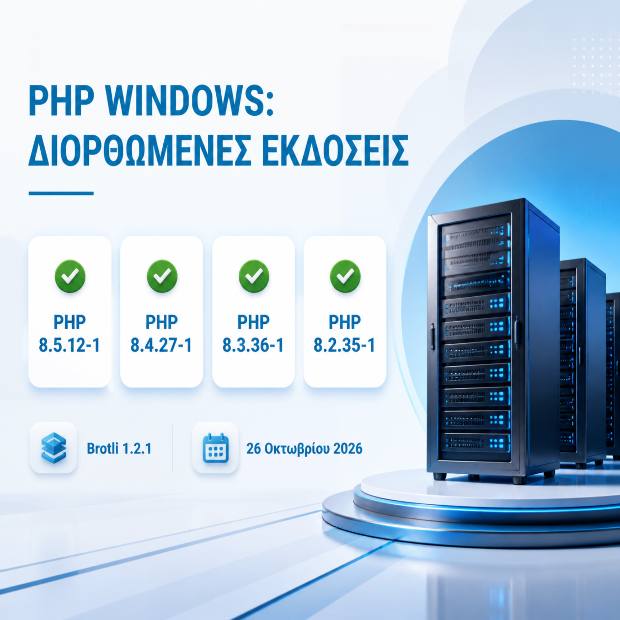Οι διορθωμένες εκδόσεις PHP Windows 8.5.12-1, 8.4.27-1, 8.3.36-1 και 8.2.35-1 με τη βιβλιοθήκη Brotli 1.2.1