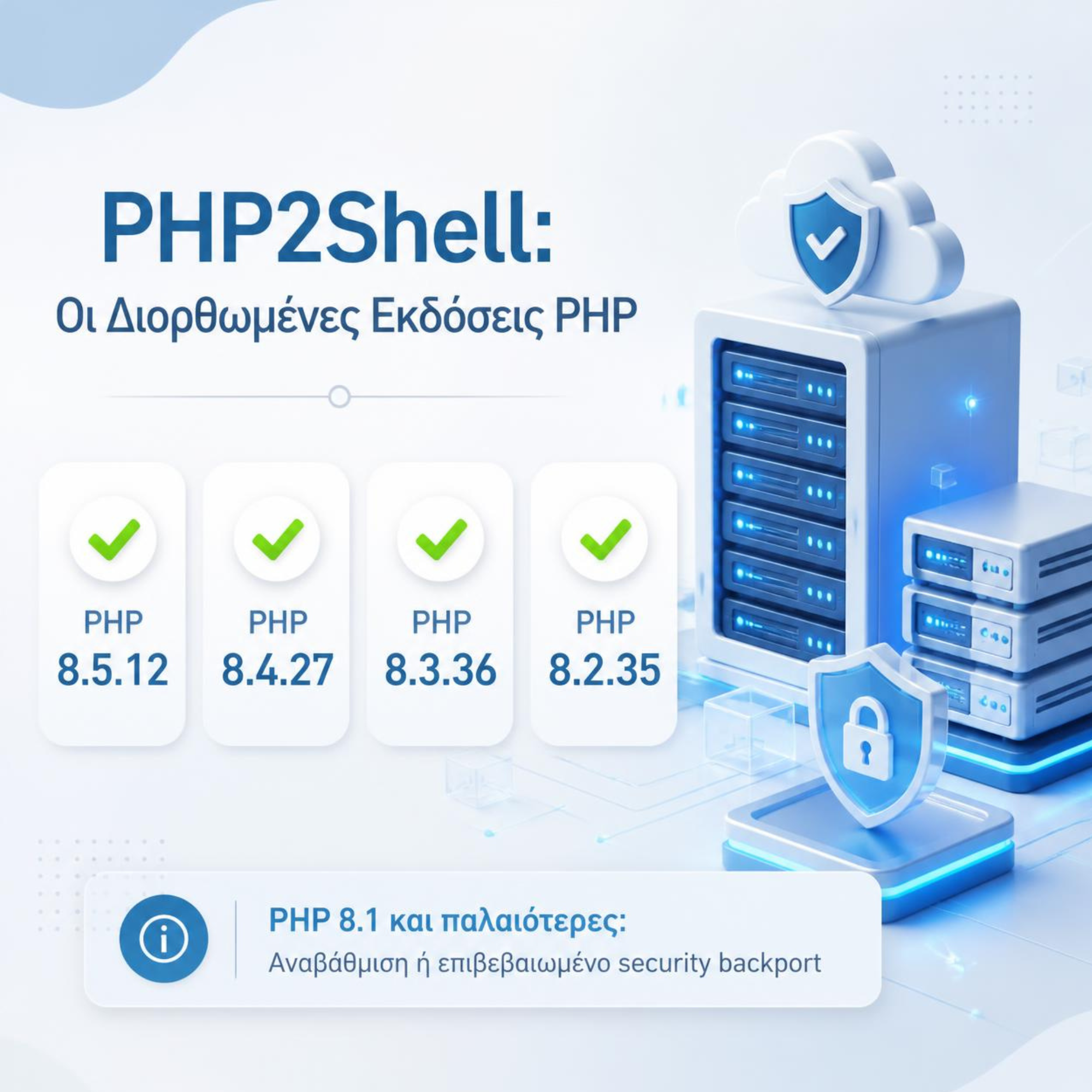 PHP2Shell: οι διορθωμένες εκδόσεις PHP 8.5.12, PHP 8.4.27, PHP 8.3.36 και PHP 8.2.35 για τις κρίσιμες ευπάθειες ασφαλείας του Οκτωβρίου 2026.