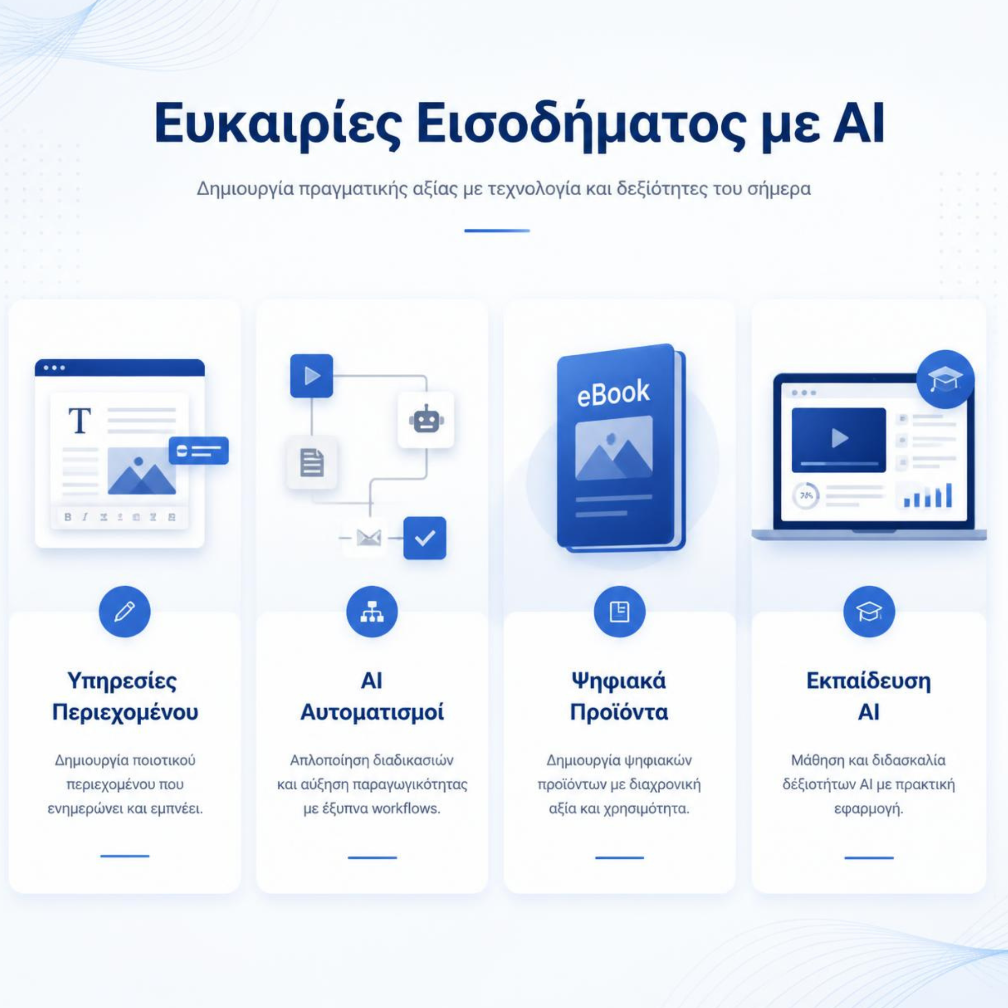 Τρόποι αξιοποίησης της τεχνητής νοημοσύνης για δημιουργία υπηρεσιών και ψηφιακών προϊόντων
