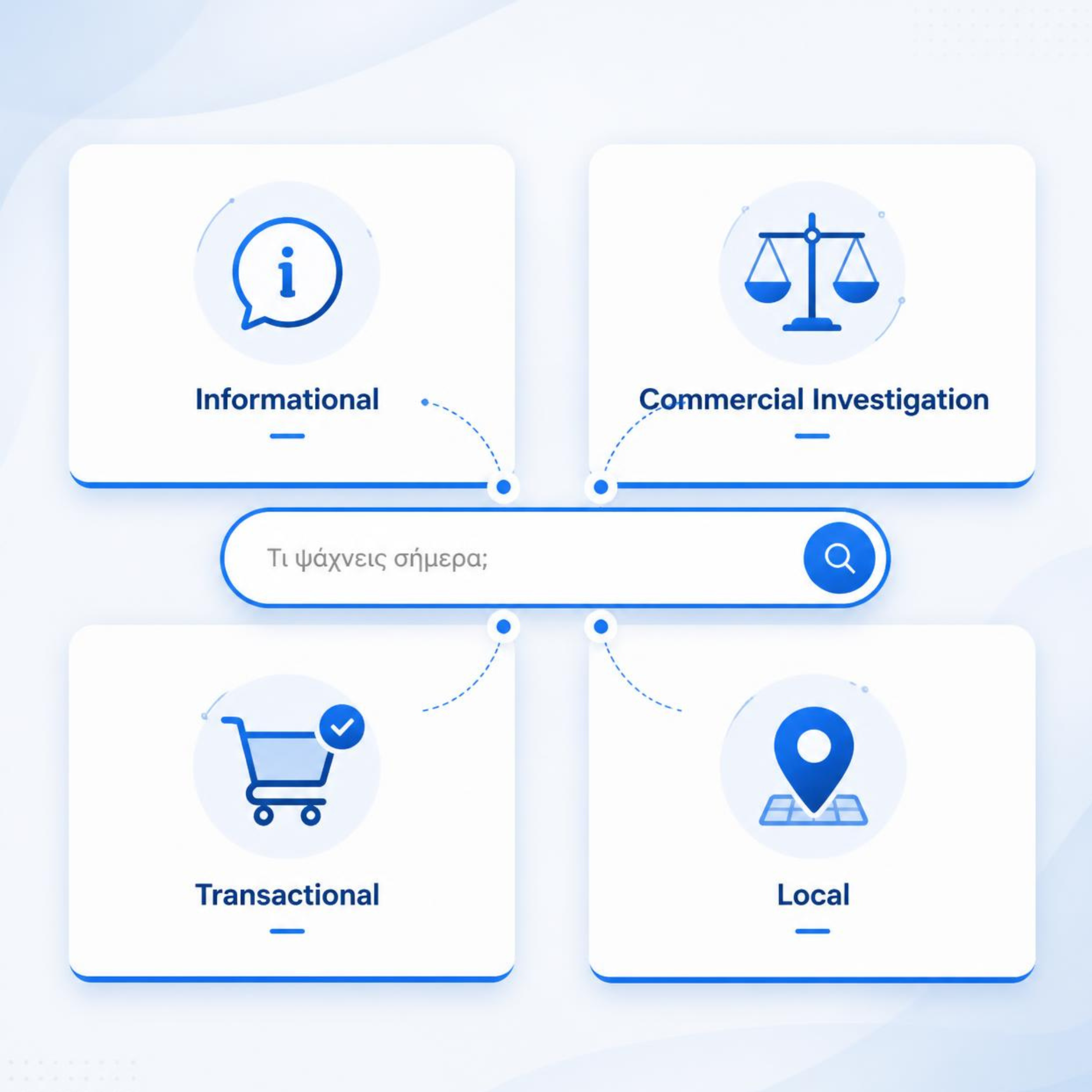 Search intent με informational commercial transactional και local αναζητήσεις