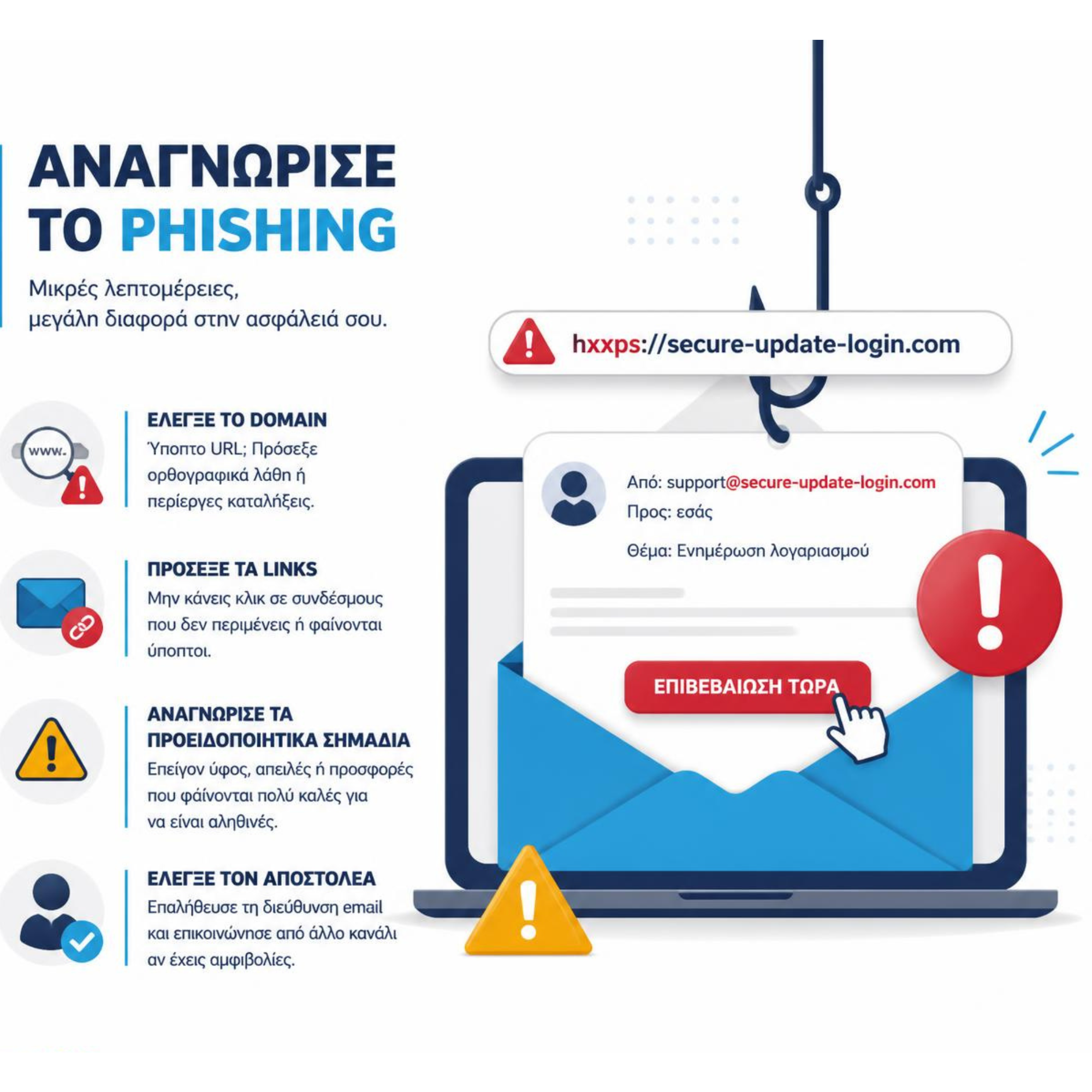 Πώς αναγνωρίζεται ένα phishing email από domain, links και προειδοποιητικά σημάδια